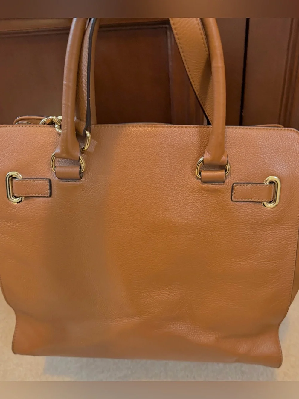 Michael Kors Hamilton Large Leather Tote Satchel Bag- Brown